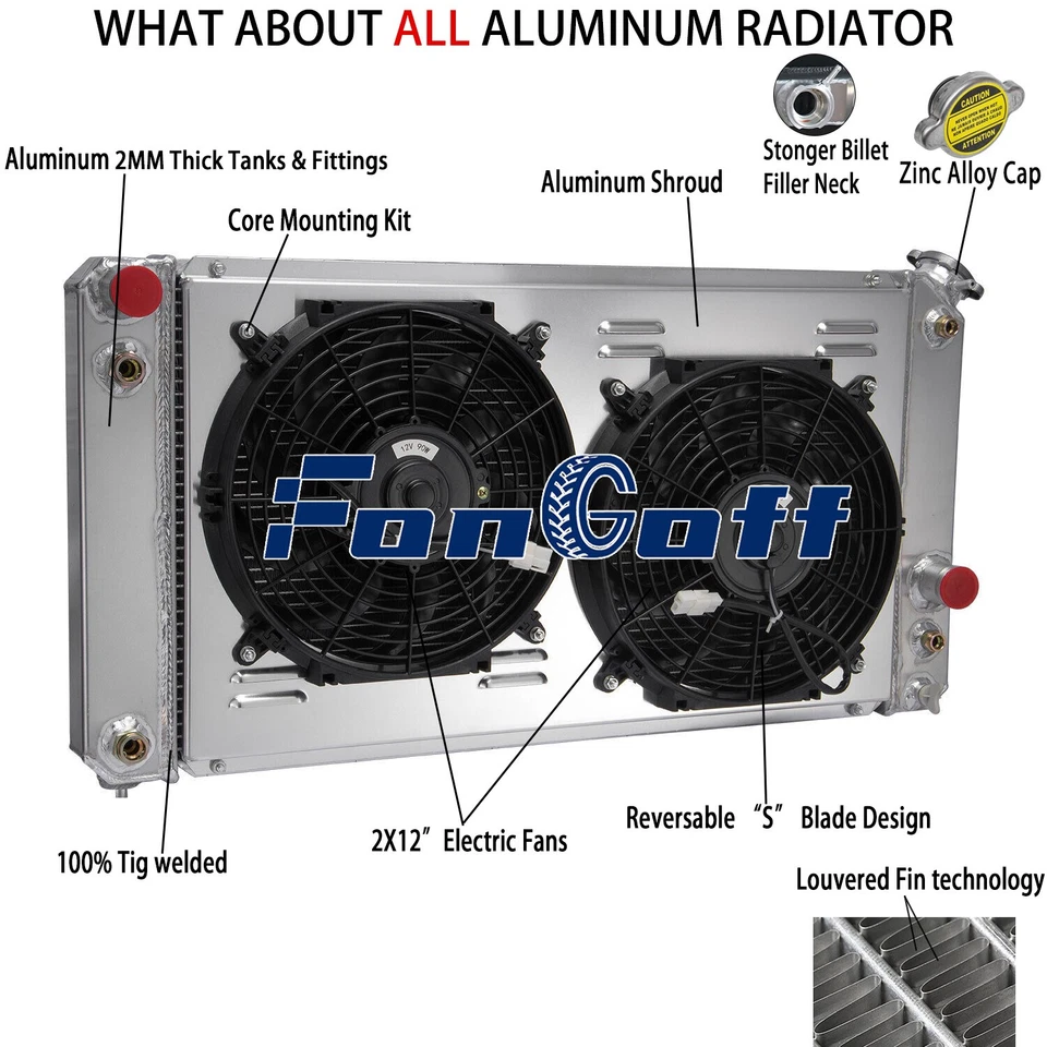 4 Core Radiator+Shroud Fan For 96-05 Chevy S10 Blazer GMC Jimmy 4.3L AT CC1826 Foto 1 de 4
