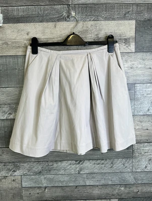 Miu Miu Pleated Mini Skirt Size 40 UK 8 Grey Beige Pockets Cotton Casual Preppy - Image 1 of 4