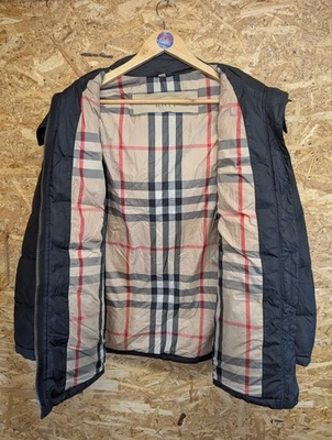 Burberry Brit Puffer Jacket Medium Women Hooded Black Quilted Down Goose Feather - Image 1 of 4