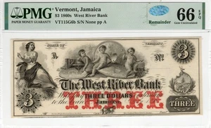 Vermont - Jamaika - West River Bank 3 $ - PMG Gem Unc 66 EPQ - GEM - Bild 1 von 2