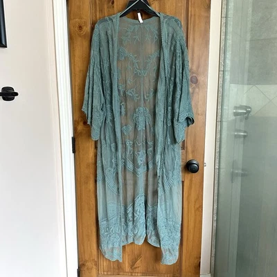 Wishlist Duster Cardigan Med/Lg Open Front Lace Green Boho Fairy - Image 1 of 4