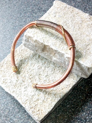 Twisted Men and Women's Copper Adjustable Bracelet - Copper Cuff Bangle - Image 1 of 3
