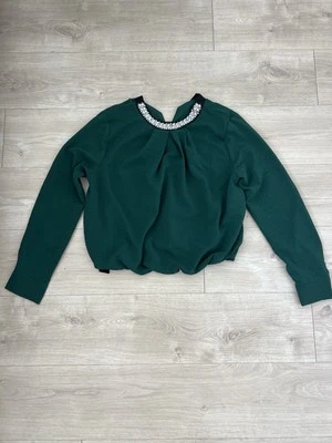 Top Lulumari Talla M Verde Perla Adornado Cuello Y Botones Carrera Clásico Foto 1 de 4