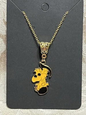 Woodstock 音乐黄金珐琅小饰品吊坠时尚趣味波西米亚金项链 18 英寸 — 第 1/2 张图片