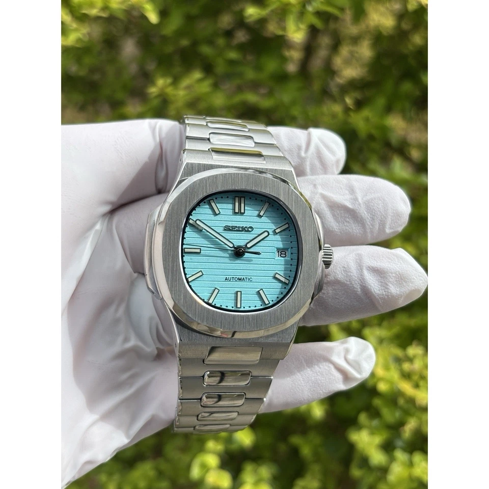 Seiko NH35 Mod Watch 41mm Ice Blue Textured Dial Steel Automatic Sapphire - Image 1 of 4