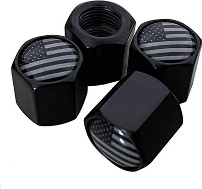 Paquete de 4 tapas de válvula de neumático TACTILIAN American Flag, negras  Foto 1 de 4