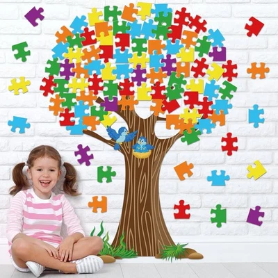 Classroom Tree Bulletin Board Set, Puzzle Pieces Cutout Back to School Bullet... - Image 1 of 4