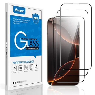 iPhone 16 Pro 通用全包丝绸屏幕钢化玻璃膜黑色 3 件 — 第 1/4 张图片