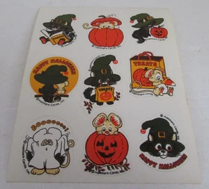 VINTAGE 80's Hallmark Halloween Mice Black Cat Pumpkin Cute Stickers (1 SHEET) - Picture 1 of 1