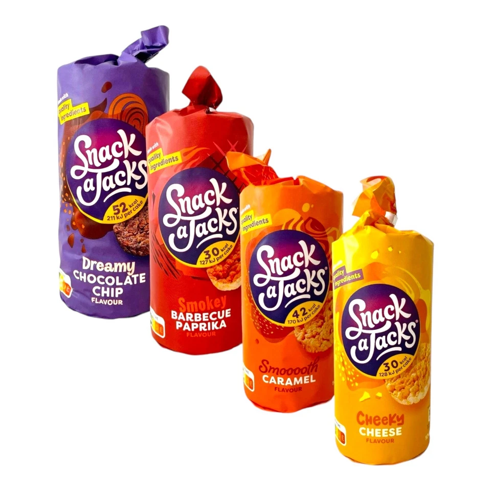 (30,95 EUR/kg) Snack a Jacks Probierpaket Reiswaffel 4 verschiedene Sorten 549g - Bild 1 von 1