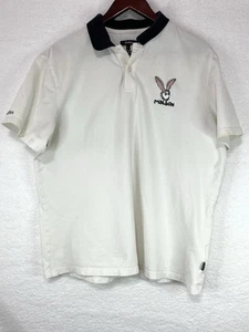 Malbon Golf sz L Rabbit embroidered logo SS Polo Shirt White Bucket Club READ - Picture 1 of 11