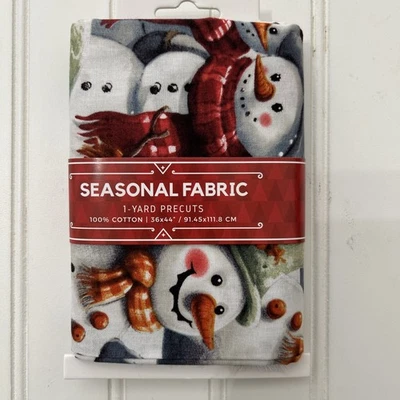 Seasonal Fabric Holiday Snowman Precut 1- Yard 100% Cotton David Textiles New - Image 1 of 4
