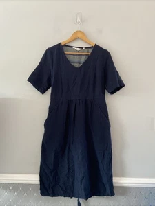 Seasalt Cornwall Dress Womens 12 Navy Blue Short Sleeve Pockets Belt - Picture 1 of 16
