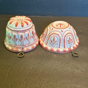 Vintage Paar Bassano Keramikform orange & weiß handbemalt Italien Wandbehang - Bild 1 von 6