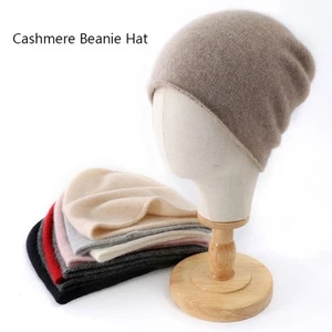 Rolled Edge Beanie Hat Solid Color Ear Protection Cap Cashmere Knitted Hat - Picture 1 of 20