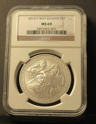 2010-P Boy Scouts Centennial Silver Modern Commemorative Dollar $1 MS 69 NGC - Image 1 of 2