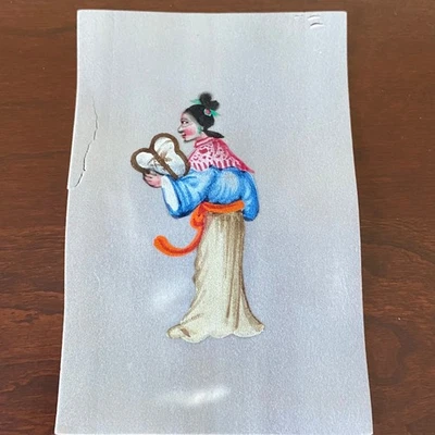 Antigua pintura de médula de acuarela figurativa china del siglo XIX única sin marco - K Foto 1 de 4