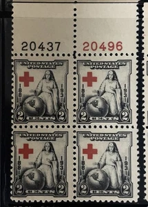 Scott 702, 2c Rotes Kreuz, Plattenblock/4, Top #S20496(R)/20437(B) postfrisch kostenloser Versand - Bild 1 von 1