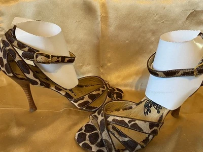Naughty Monkey sz 8 Women’s Giraffe Print Pony Hair High Heel Ankle wrap Sandals - Image 1 of 4