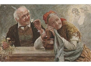 antica cartolina coppia innamorati margherita ricordi - augurio sul retro - Picture 1 of 2