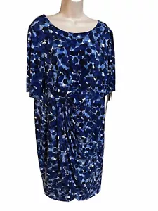 NEW Dressbarn Stunning Blue Print Jersey Knit Dress Mock Wrap Plus 18 - Picture 1 of 12
