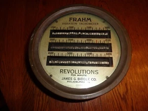 Tacómetro vibratorio vintage Frahm Biddle grande redondo de latón 1500 a 6000 rpm - Imagen 1 de 7