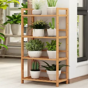Bamboo Plant Stand 4 Tier Storage Shelves Bookshelf Furniture for Indoor Outdoor - Picture 1 of 12