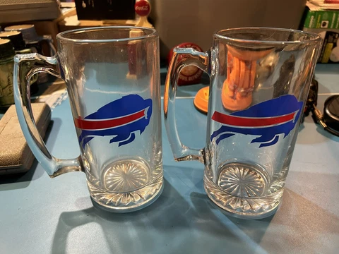 BUFFALO BILLS Beer Glass Stein Mug Lot…Set Of 2 For Game Day Go Bills Cover