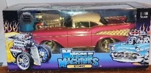 57 Chevy Bel-air Pink and White Roof Muscle Machine Nice box 1:18 scale - Picture 1 of 4