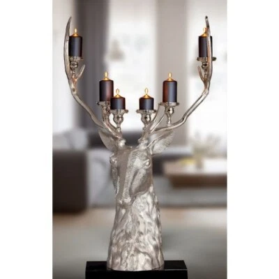 Gilde Waldkönig Kerzenhalter Kerzen Ständer Deko Hirsch Büste Hirschkopf silber - Bild 1 von 2