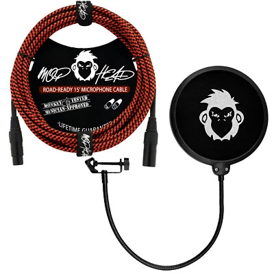 Mophead 15 Foot Braided XLR Microphone Cable Red and Black with Pro Pop Filter - Image 1 of 4