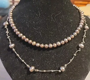 Vintage Sterling Silver Oil Slick Baroque Pearls  &  Choker - Bild 1 von 17