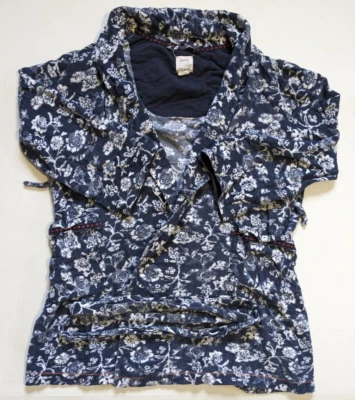 Bata de abrigo para mujer Lucky Brand pequeña azul blanco floral mezcla de algodón Foto 1 de 4