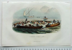 GRAVURE FURNE LA MADRAGUE LA PECHE AU THON PECHEUR EN MER O228 - Foto 1 di 1