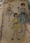 Vintage 1950s Simplicity 3413 Sewing Pattern Girls Dress Sz 8