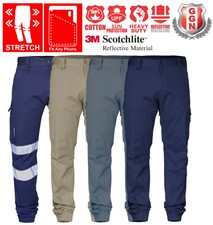 Work Cargo Pants Stretch Cotton Drill Elastic Ankle Cuff 3M Tape UPF 50+ Utility