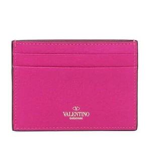 VALENTINO GARAVANI Rockstud Leather Cardholder Pink NEW - Picture 1 of 3