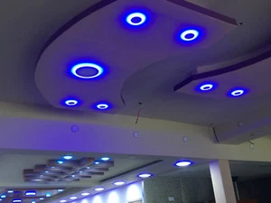 SLIM LED RECESSED CHROME MIRROR BLUE EDGE LIT PANEL LIGHT ROUND/SQUARE DOWNLIGHT - Picture 1 of 4