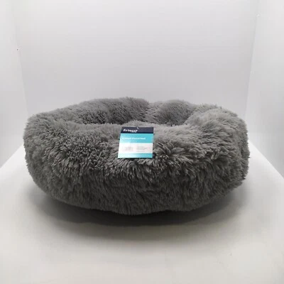 Frisco Long Faux Fur Donut Cat & Dog Bed, Smoky Gray, Small 23"x23"x7"  NEW - Image 1 of 4