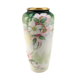 Lenox China CAC American Belleek Vintage 10" Cylindrical Vase Hand Painted Roses - Picture 1 of 10