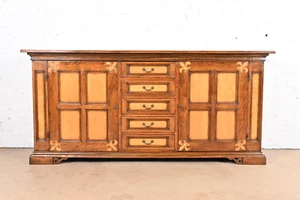Gruppo Faber Italian Provincial Carved Oak Inlaid Maple Sideboard or Bar Cabinet - Picture 1 of 11