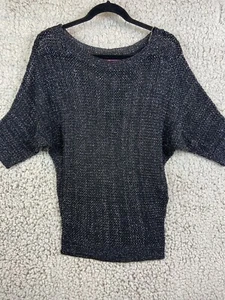 Derek Heart shimmer gray 3/4 sleeve round neck open knit sweater size L - Picture 1 of 8