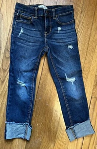Jordache Girls Cropped/Cuff Blue Jeans with Rips - 4T - Picture 1 of 4