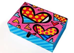 Romero Britto Glass Keepsake Box: Hearts **New in box** - Picture 1 of 9