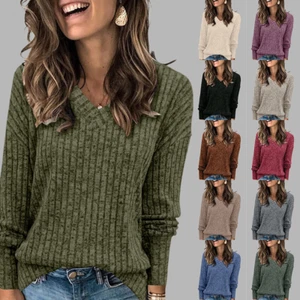 Women Jumper Tops Knitted Sweater Ladies Long Sleeve Autumn Shirt Pullover SIZE - Picture 1 of 42