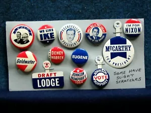 (12) Political Buttons/Tabs- 1940s & 1960s - Dewey Ike Lodge Nixon LBJ Wallace - Imagen 1 de 1
