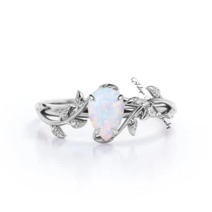 Leaf Opal Ring, Opal Stacking Ring, White Opal Pear Ring, Silver Opal Ring - Picture 1 of 4