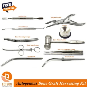 Implant Autogenous Bone Grafting Harvesting Kit Chisel Packer Carrier Scraper - Picture 1 of 11