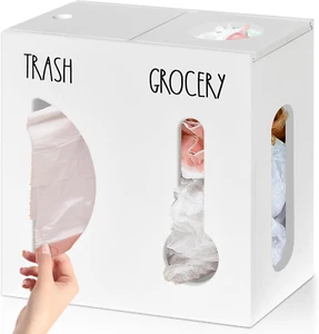 2 in 1 Grocery Bag Holder Trash Bag Dispenser, Wood Trash Bag Holder, Garbage Ba - Picture 1 of 7