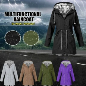 Women Ladies Hooded Rain Winter Raincoat Windproof Coat Outdoor Jacket Plus Size - Picture 1 of 27
